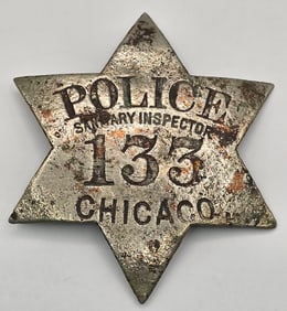 Early Obsolete C.H. Hanson Chicago Police Sanitary Inspector 6-Point Star Badge