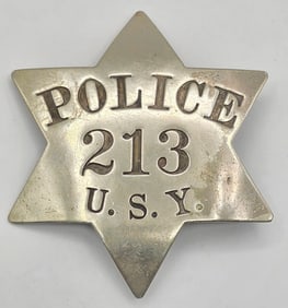 Early Obsolete Chicago Union Stock Yards Police 6-Point Star Badge #213