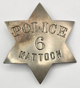 Early Obsolete Mattoon Illinois Police 6-Point Star Badge #6