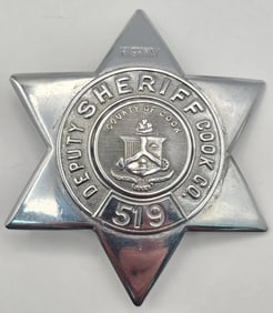 Obsolete C.H. Hanson Cook County Illinois Deputy Sheriff Highway 6-Point Star Badge #519