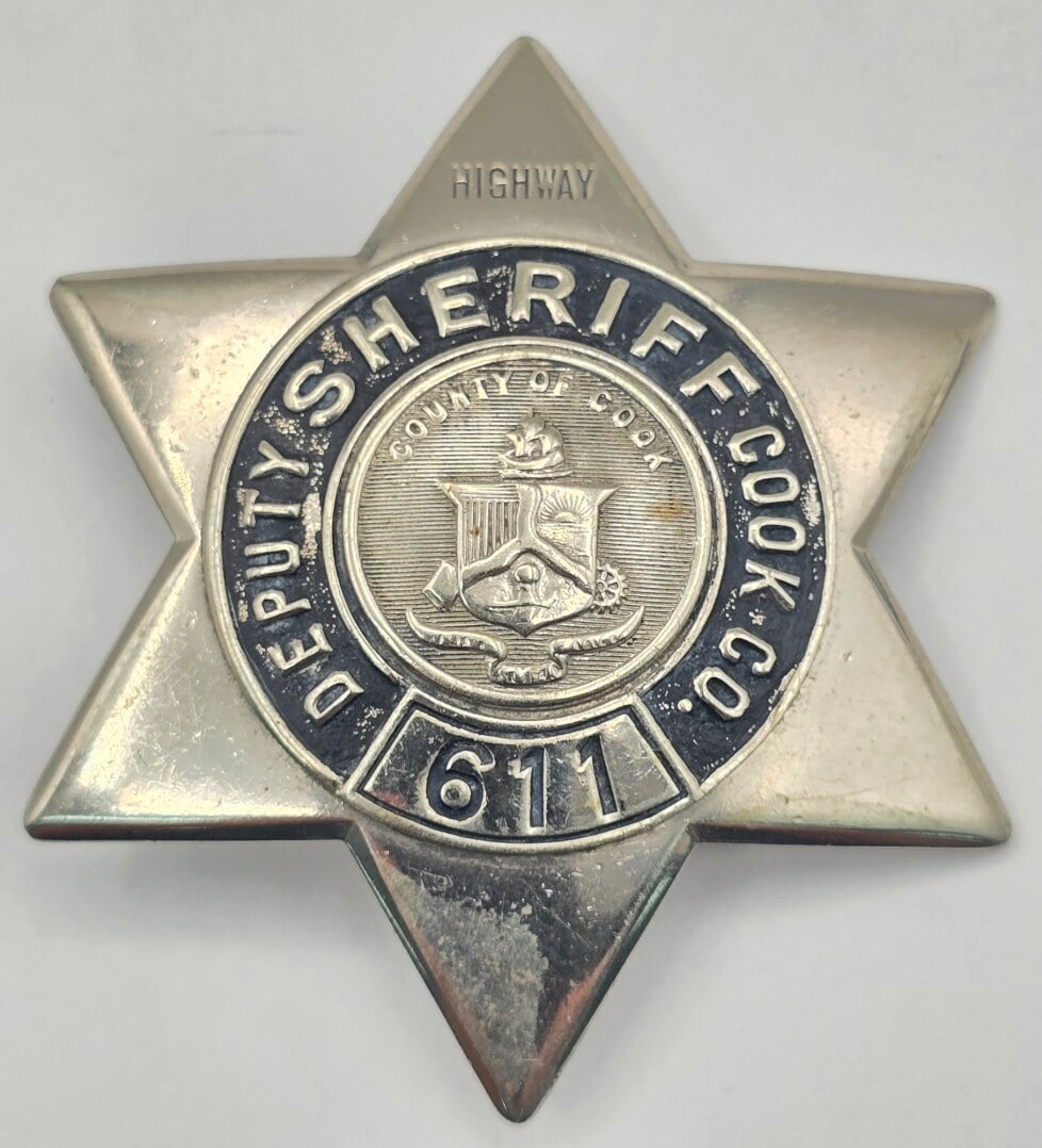 Obsolete C.H. Hanson Cook County Illinois Deputy Sheriff Highway 6-Point Star Badge #611 (1 of 2)