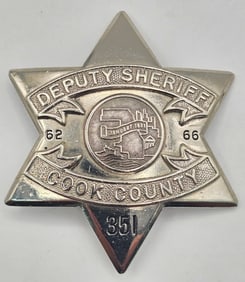 Obsolete C.H. Hanson Cook County Illinois Deputy Sheriff 6-Point Star Badge #351