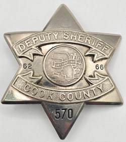 Obsolete C.H. Hanson Cook County Illinois Deputy Sheriff 6-Point Star Badge #570