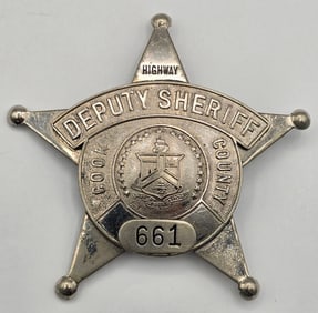 Obsolete C.H. Hanson Cook County Illinois Deputy Sheriff Highway 5-Point Star Badge #661