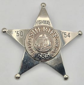 Obsolete C.H. Hanson Cook County Illinois Deputy Sheriff Highway 5-Point Star Badge #685