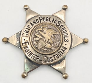 Obsolete American Seal & Stamp Co. Chicago Public Schools Engineer-Custodian 6-Point Star Badge