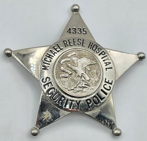 Obsolete C.H. Hanson Chicago Michael Reese Hospital Security Police 5-Point Star Badge #4335