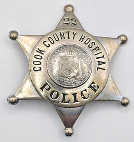 Obsolete Meyer & Wenthe Chicago Cook County Hospital Police 6-Point Star Badge #22
