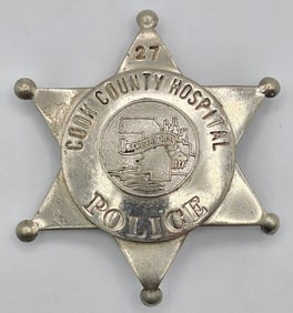 Obsolete Meyer & Wenthe Chicago Cook County Hospital Police 6-Point Star Badge #27