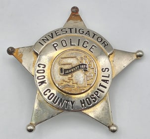 Obsolete C.H. Hanson Chicago Cook County Hospitals Police Investigator 5-Point Star Badge