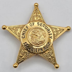 Obsolete C.H. Hanson Chicago St. Joseph Hospital Chief Of Security 5-Point Star Badge