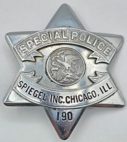 Obsolete C.H. Hanson Spiegel Inc. Chicago Special Police Badge #190