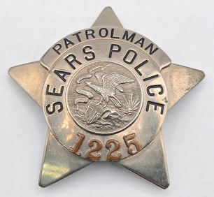 Obsolete Illinois Sears Police Patrolman 5-Point Star Badge #1225