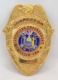 Obsolete State Of New York Fire Code Enforcement Inspector Shield Badge #1