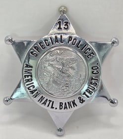 Obsolete Meyer & Wenthe Illinois American Natl. Bank & Trust Co. Special Police 6-Point Star Badge