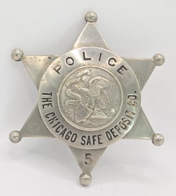 Obsolete C.H. Hanson The Chicago Safe Deposit Co. Police 6-Point Star Badge #5