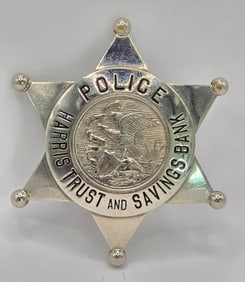Obsolete Illinois Harris Trust And Savings Bank Police 6-Point Star Badge