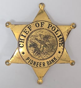 Obsolete Meyer & Wenthe Illinois Pioneer Bank Chief Of Police 6-Point Star Badge