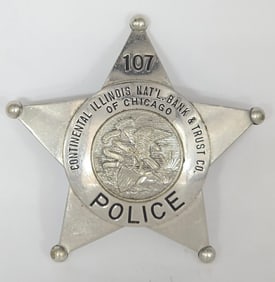 Obsolete C.H. Hanson Continental Illinois Natl. Bank & Trust Co Of Chicago Police 5-Point Star Badge