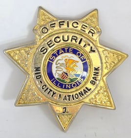 Obsolete Meyer & Wenthe Mid-City National Bank Chicago Security Officer 7-Point Star Badge #1