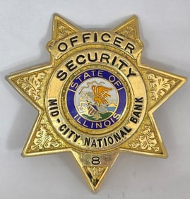 Obsolete Meyer & Wenthe Mid-City National Bank Chicago Security Officer 7-Point Star Badge #8