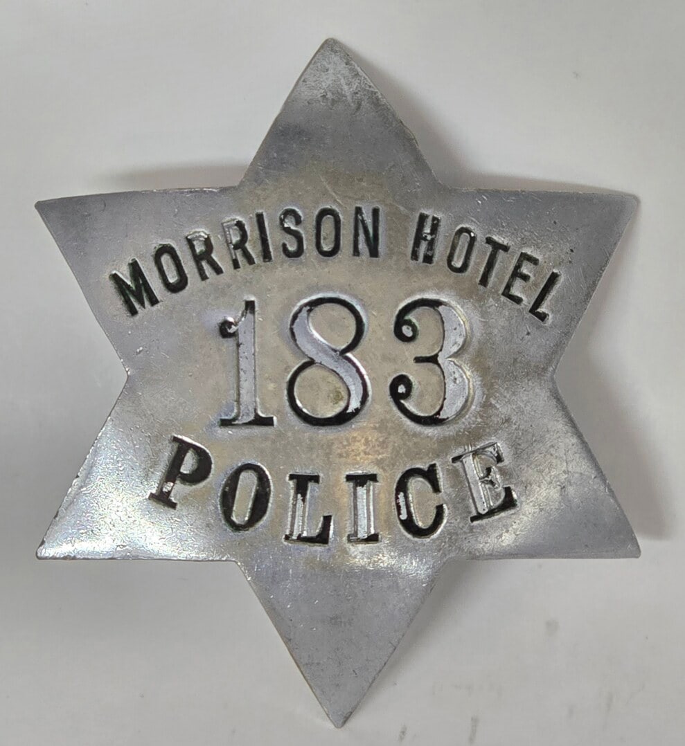 Obsolete Meyer & Wenthe Morrison Hotel Chicago Police 6-Point Star Badge #183 (1 of 2)