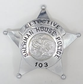 Obsolete C.H. Hanson Chicago Sherman House Police Detective 5-Point Star Badge #103