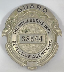 Obsolete Blackinton Burns International Detective Agency Guard Shield Badge #38544