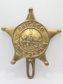 Obsolete Chicago World's Fair "I Will 1933" Brass Plate Topper
