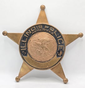 Obsolete Illinois Police Reserves Bronze Automobile 5-Point Star Bumper Badge