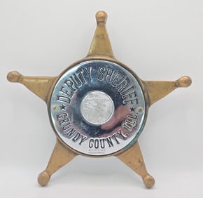 Obsolete Deputy Sheriff Grundy County Illinois Bronze Automobile 5-Point Star Bumper Badge