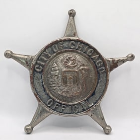 Obsolete City Of Chicago Official Painted Bronze Automobile 5-Point Star Bumper Badge
