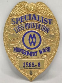 Obsolete Sun Badge Co. Montgomery Ward Specialist Loss Prevention Shield Badge #1965-8