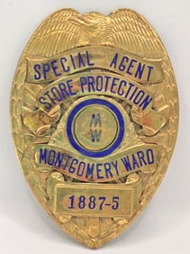Obsolete Sun Badge Co. Montgomery Ward Special Agent Store Protection Shield Badge #1887-5
