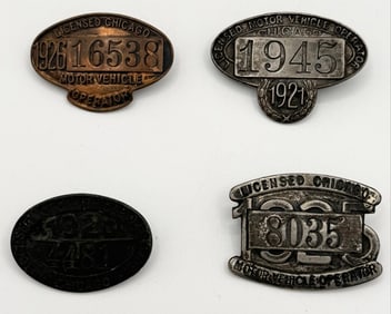 Lot Of Four 1920's Licensed Chicago Motor Vehicle Operator Badges