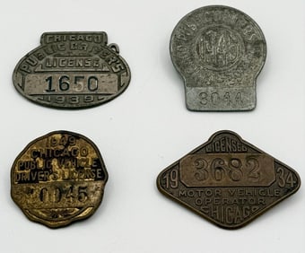 Lot Of Four 1930's & 40's Licensed Chicago Motor Vehicle Operator Badges