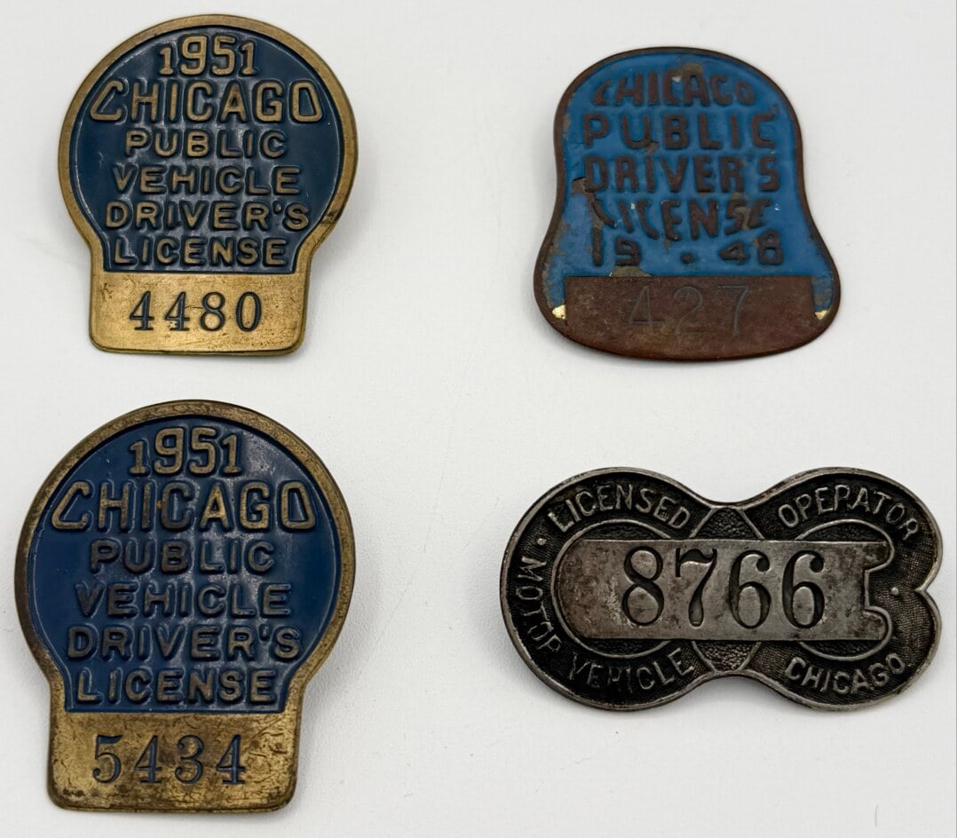 Lot Of Four Mixed Date Licensed Chicago Motor Vehicle Operator Badges (1 of 6)
