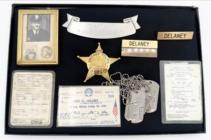 Chicago Police Captain James Delaney Obsolete Badge & Memorabilia Grouping