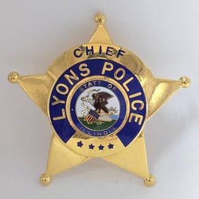 Obsolete Blackinton Lyons Illinois Police Chief 5-Point Star Badge