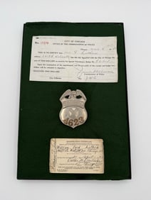 Obsolete C.H. Hanson Chicago Special Police Patrolman Shield Badge #4632 With Registration