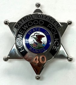 Obsolete V.H. Blackinton Homewood Illinois Police Patrol Officer Star Badge #40