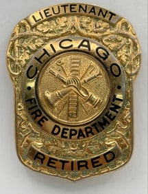 Obsolete C.H. Hanson Chicago Fire Department Lieutenant Retired Badge.