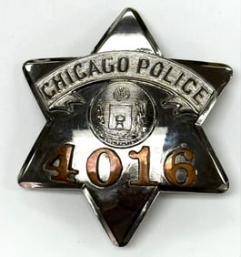 Obsolete C.H. Hanson Chicago Police Pie Plate Badge #4016
