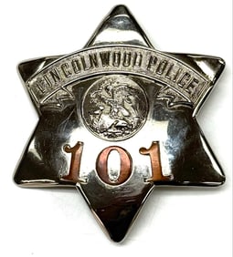 Obsolete C.H. Hanson Lincolnwood Illinois Police Pie Plate Badge #101