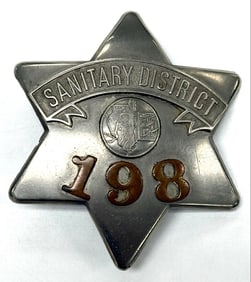 Obsolete Chicago Sanitary District Pie Plate Badge #198