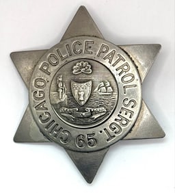 Obsolete C.H. Hanson Chicago Police Patrol Sergeant Badge #65