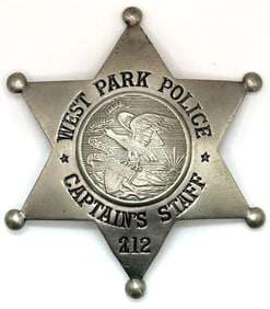 Obsolete West Park Illinois Police Captain's Staff Star Badge #212