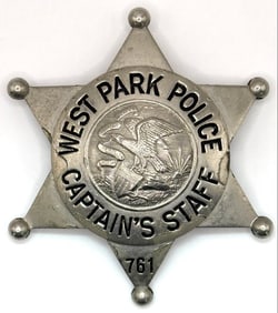 Obsolete C.H. Hanson West Park Illinois Police Captain's Staff Star Badge #761