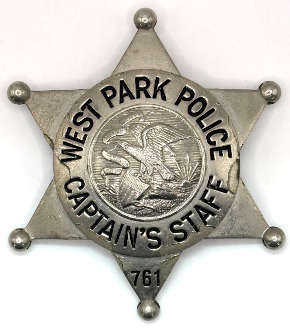 Obsolete C.H. Hanson West Park Illinois Police Captain's Staff Star Badge #761 (1 of 2)
