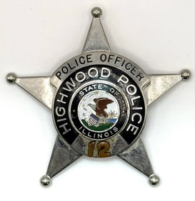 Obsolete Blackinton Highwood Illinois Police Officer 5-Point Star Badge #12